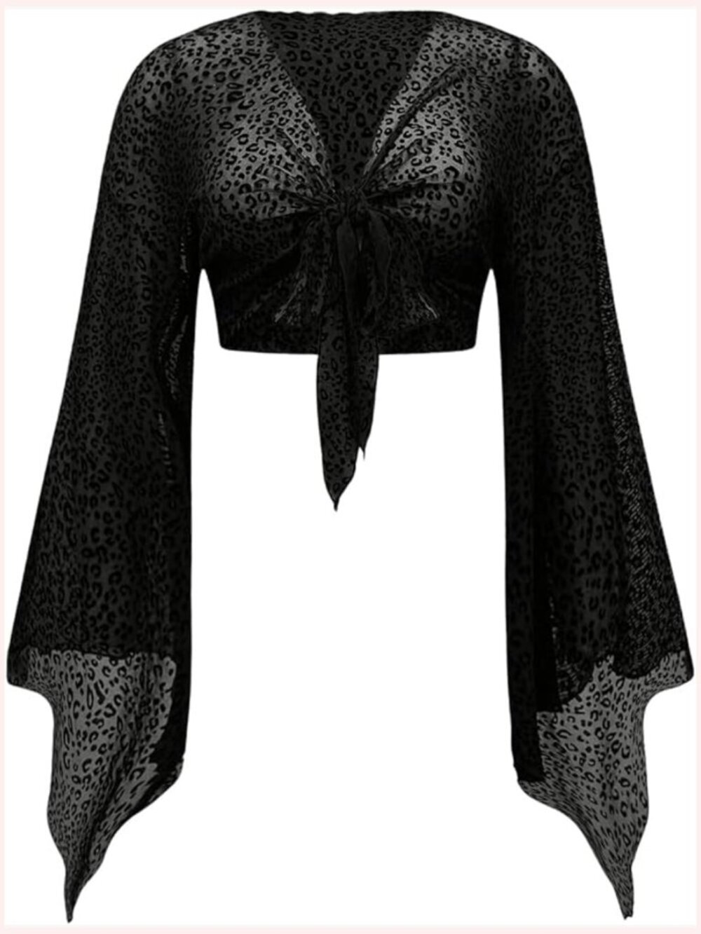 Plus Size Goth Tie Front Bell Long Sleeve Mesh Crop Top Blouse Grunge Y2k